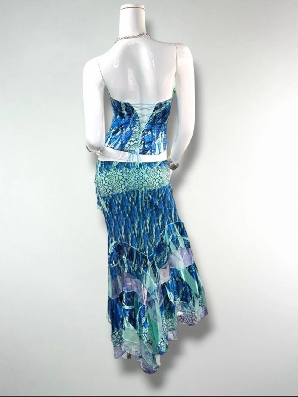 Roberto Cavalli Blue & Aqua Strapless Mermaid-Style Maxi Dress - Picture 3 of 4